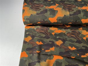 Bomuldsjersey  - camouflage med orange detaljer 